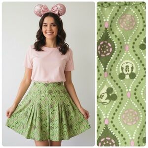 Disney Divine Mickey Mouse Pleated Skirt Green Pink Y2K Disneycore Size Medium